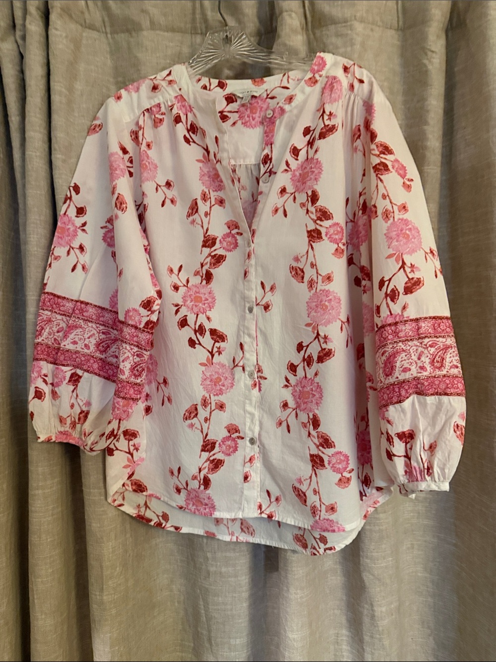Lucky Brand White Pink Floral Button-Down Shirt